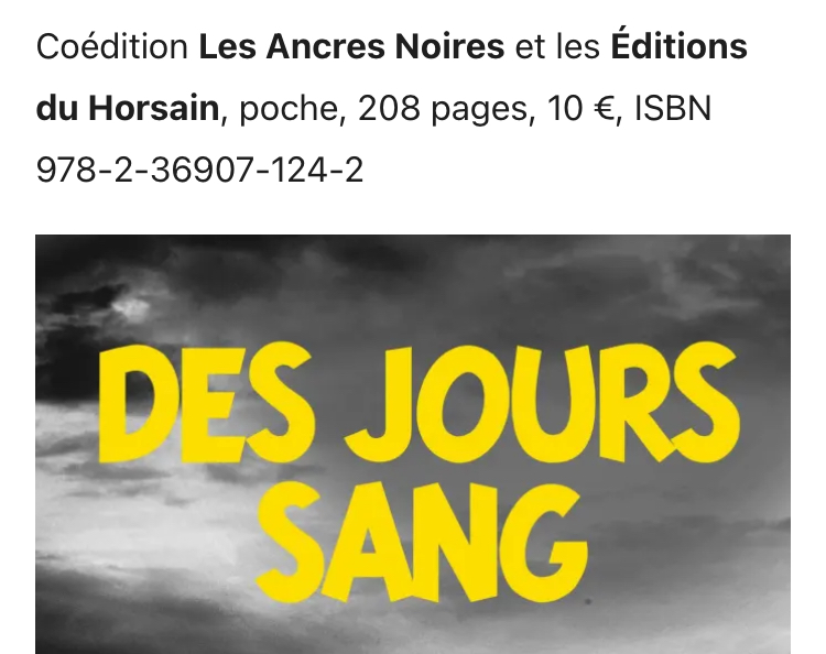 Parution du receuil Des Jours Sang